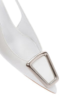 Women's White Open Back Low Heel Leather Stiletto | Derimod