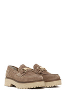 Woman Beige Thick-Soled Suede Leather Loafer | Derimod