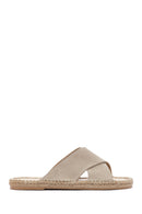 Men's Beige Suede Leather Slippers | Derimod