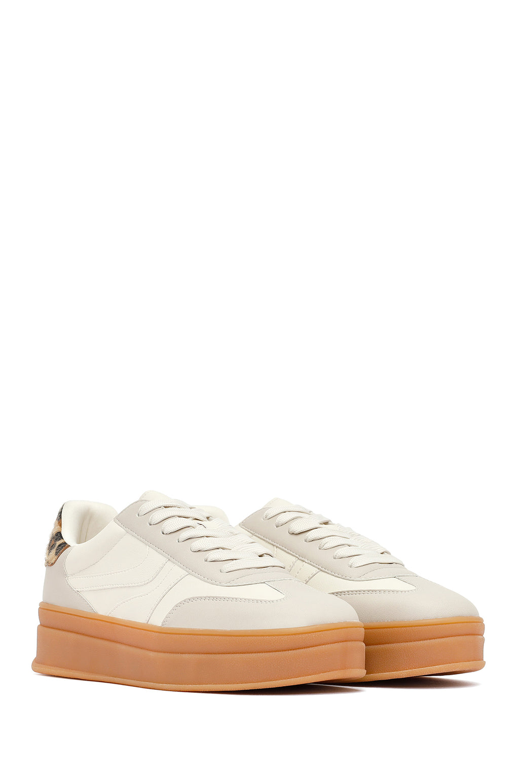 Kadın Bej Bağcıklı Kalın Tabanlı Sneaker