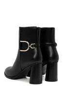 Women's Black Accessory Detailed Zippered Thick Heeled Boots | Derimod