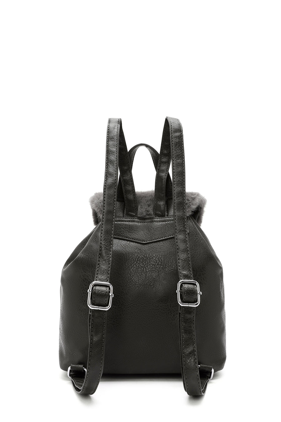 Women's Gray Plush Detailed Backpack
