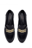 Kadın Siyah Kroko Desenli Zincir Detaylı Deri Maskülen Loafer | Derimod