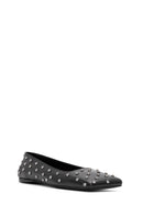 Women's Black Stone Detailed Leather Ballerinas | Derimod