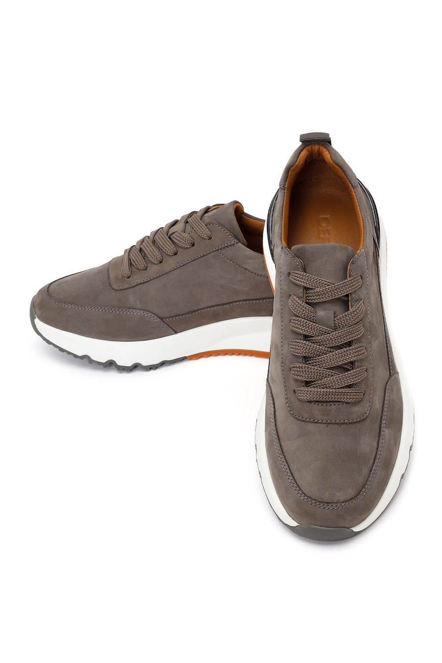 Erkek Gri Bağcıklı Kalın Tabanlı Nubuk Deri Casual Sneaker