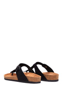 Women's Black Leather Flip Flops | Derimod