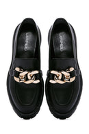 Women's Black Chain Detailed Masculine Loafer | Derimod