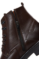 Men's Brown Leather Flat Boots | Derimod