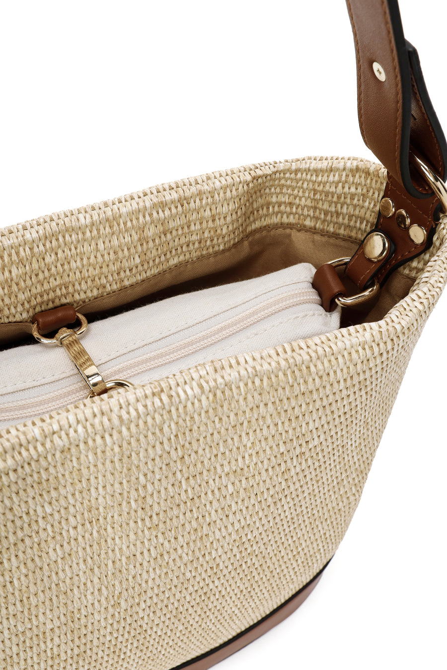 Women's Beige Straw Shoulder Bag