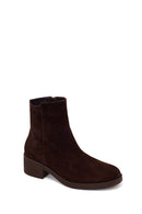 Woman Brown Zip Closure Chunky Heeled Suede Boots | Derimod