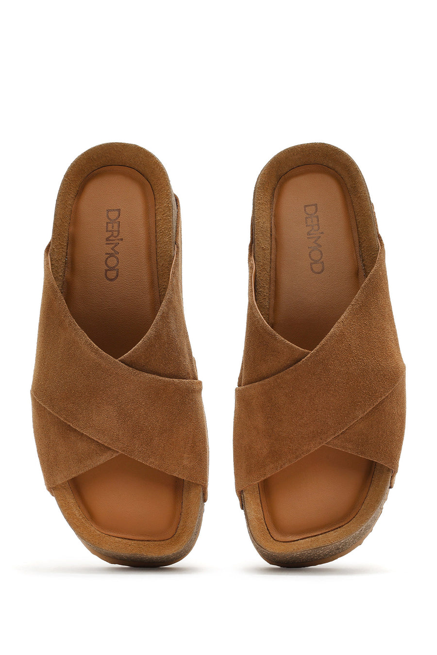 Women's Brown Thick Soled Suede Leather Slippers