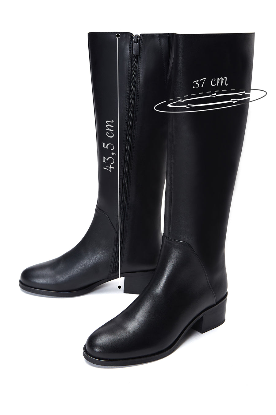 Women's Black Leather Zippered Heeled Boots