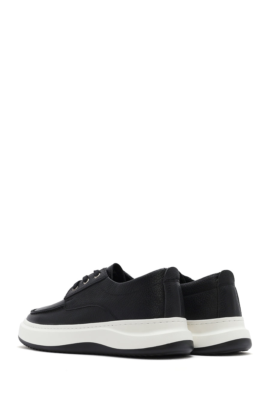 Men's Black Lace-Up Thick-Soled Leather Casual Shoes