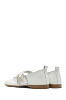 Women's White Buckled Leather Ballerinas | Derimod