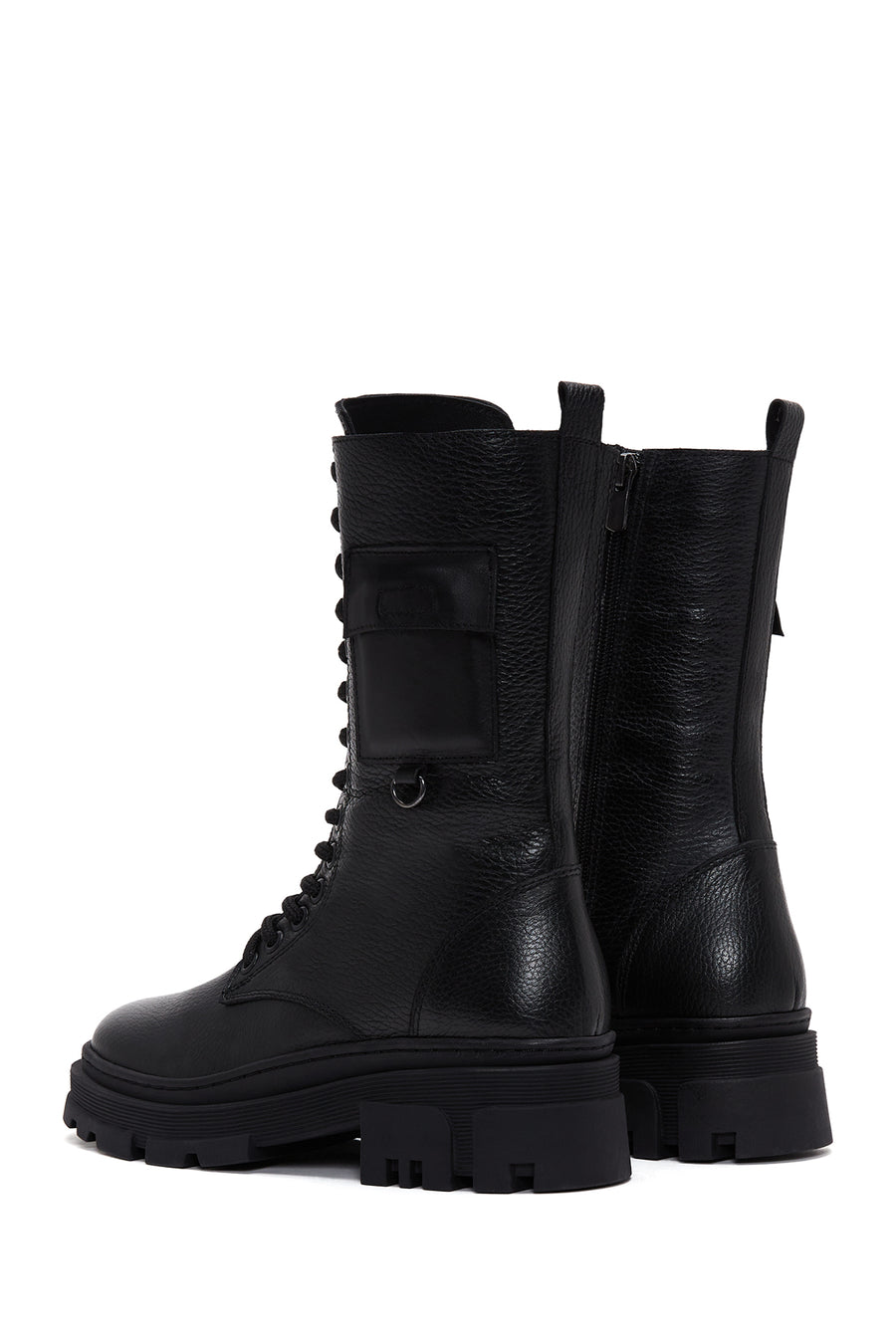 Women's Black Thick Soled Leather Boots