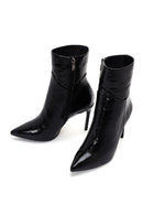 Women's Black Patent Leather Thin Heeled Boots | Derimod