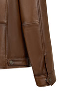 Christ Male Brown Mandarin Collar Leather Jacket | Derimod