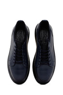 Men's Navy Blue Thick Sole Lace Up Leather Sneaker | Derimod