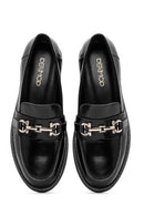 Women's Black Buckle Detailed Leather Masculine Loafer | Derimod