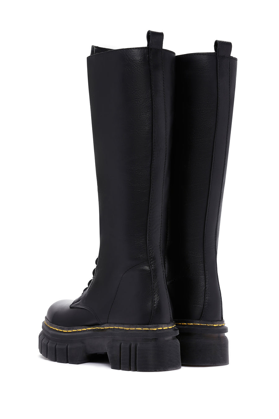 Women's Black Zippered Thick Soled Casual Leather Boots