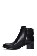 Women's Black Zippered Low Heel Leather Boots | Derimod