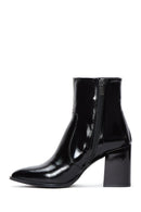 Women's Black Zippered Patent Leather Heeled Boots | Derimod