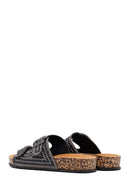 Women's Black Double Buckled Stoned Slippers | Derimod