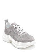 Women's Gray Suede Leather Thick Soled Sneaker | Derimod