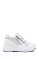 Women's White Wedge Heeled Lace-up Leather Sneaker | Derimod