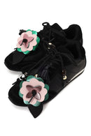 Kadın Siyah Bağcıklı Charmlı Leopar Deri Sneaker | Derimod