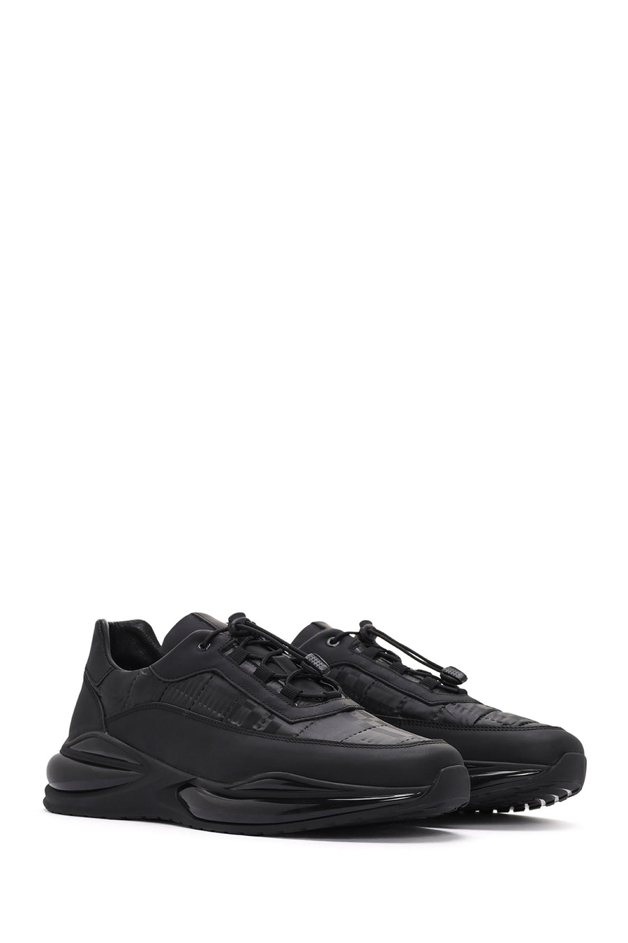 Men's Black Lace-Up Leather Sneakers