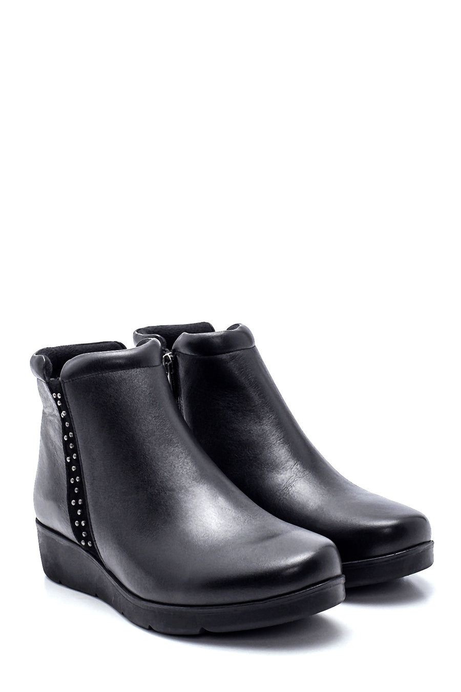 Women's Leather Stone Detailed Boots