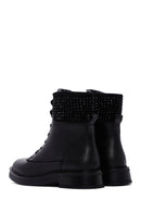 Women's Black Leather Stone Boots | Derimod