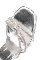 Women's Silver Ankle Strap Stone Thin Heel Sandals | Derimod