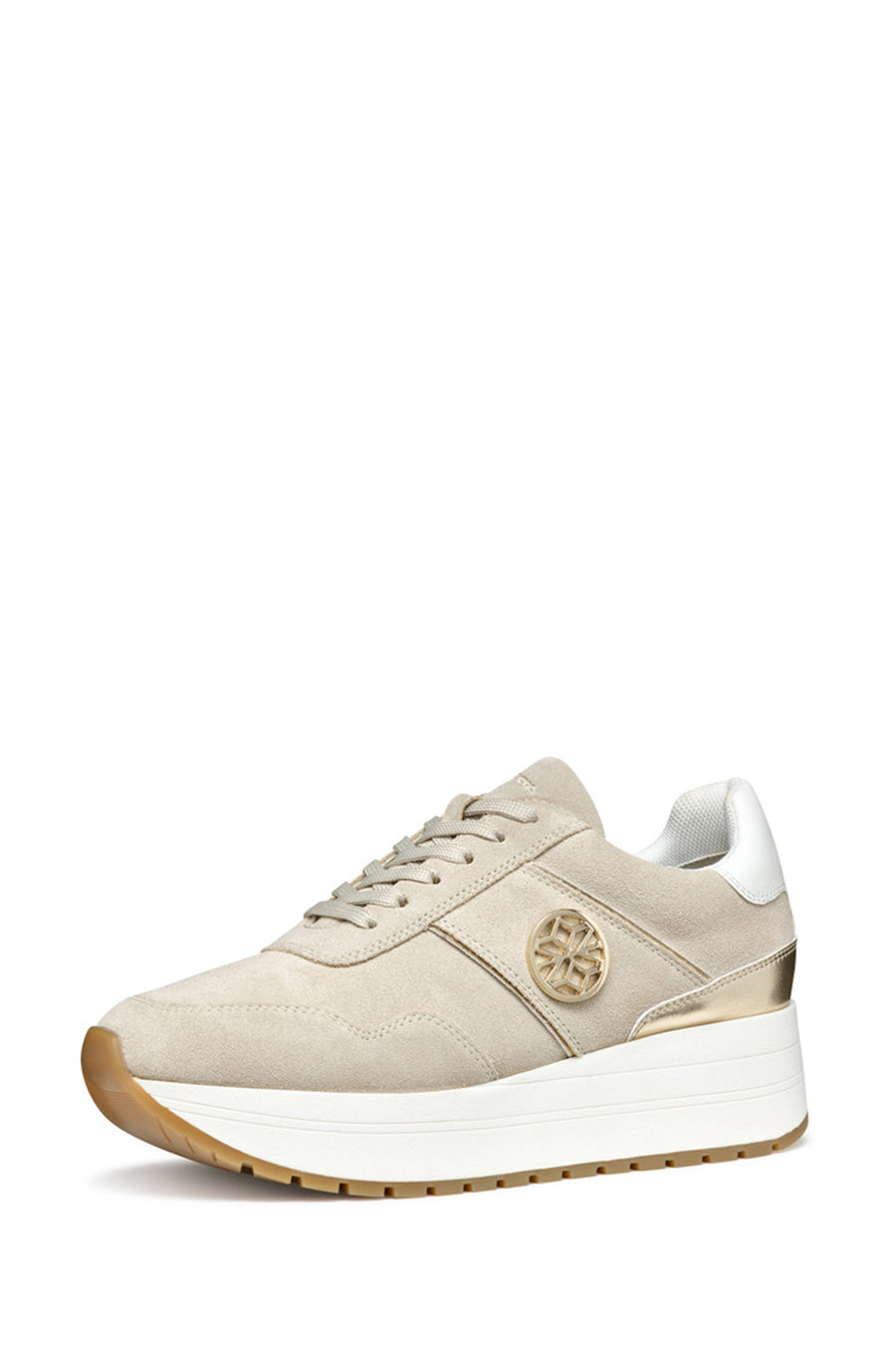Geox Kadın Bej  Low-Top Bağcıklı Kalın Tabanlı Süet Deri Sneaker