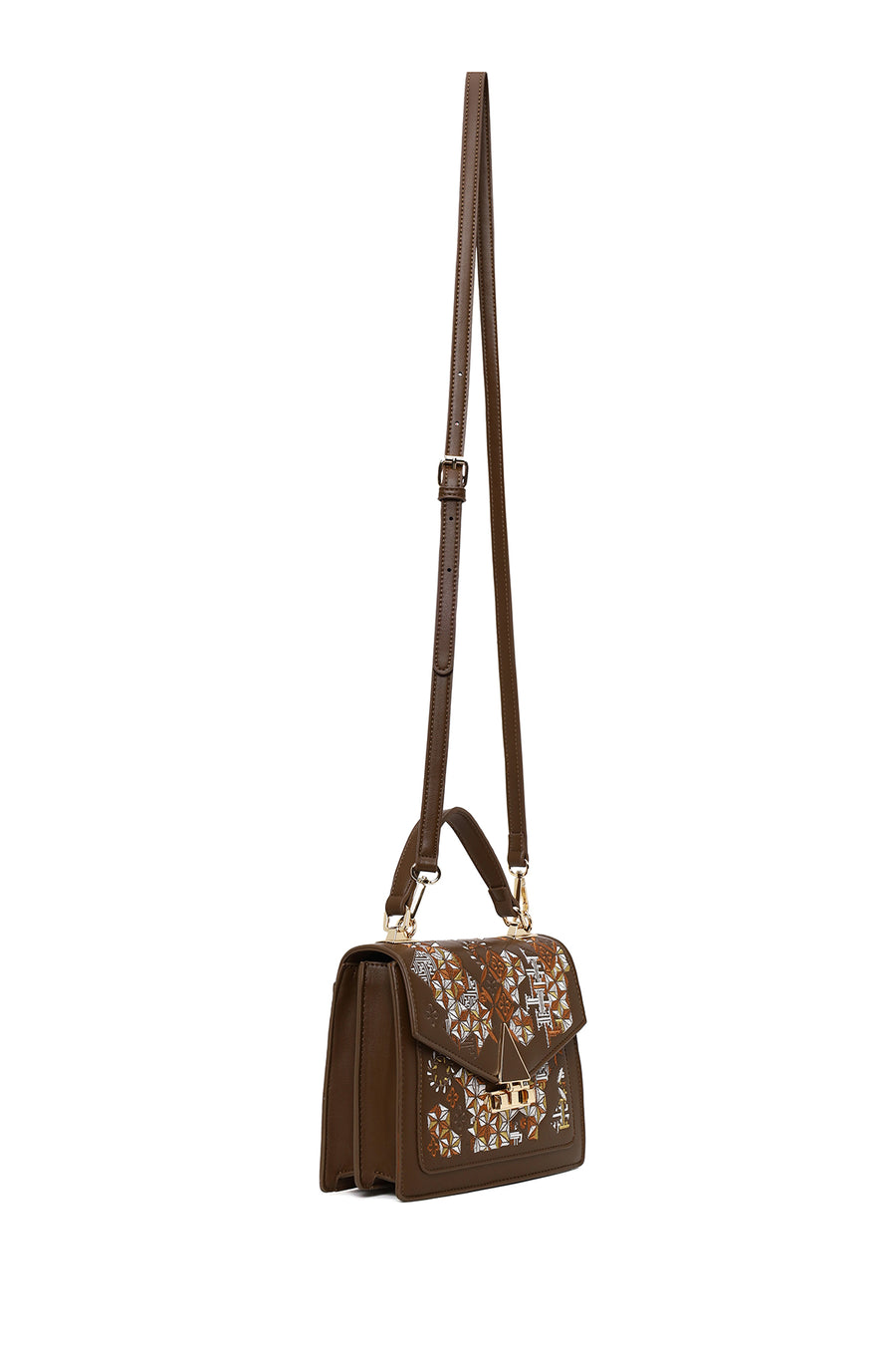 Woman Brown Long Strap Printed Shoulder Bag