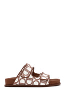 Women's Brown Banded Leather Slippers | Derimod