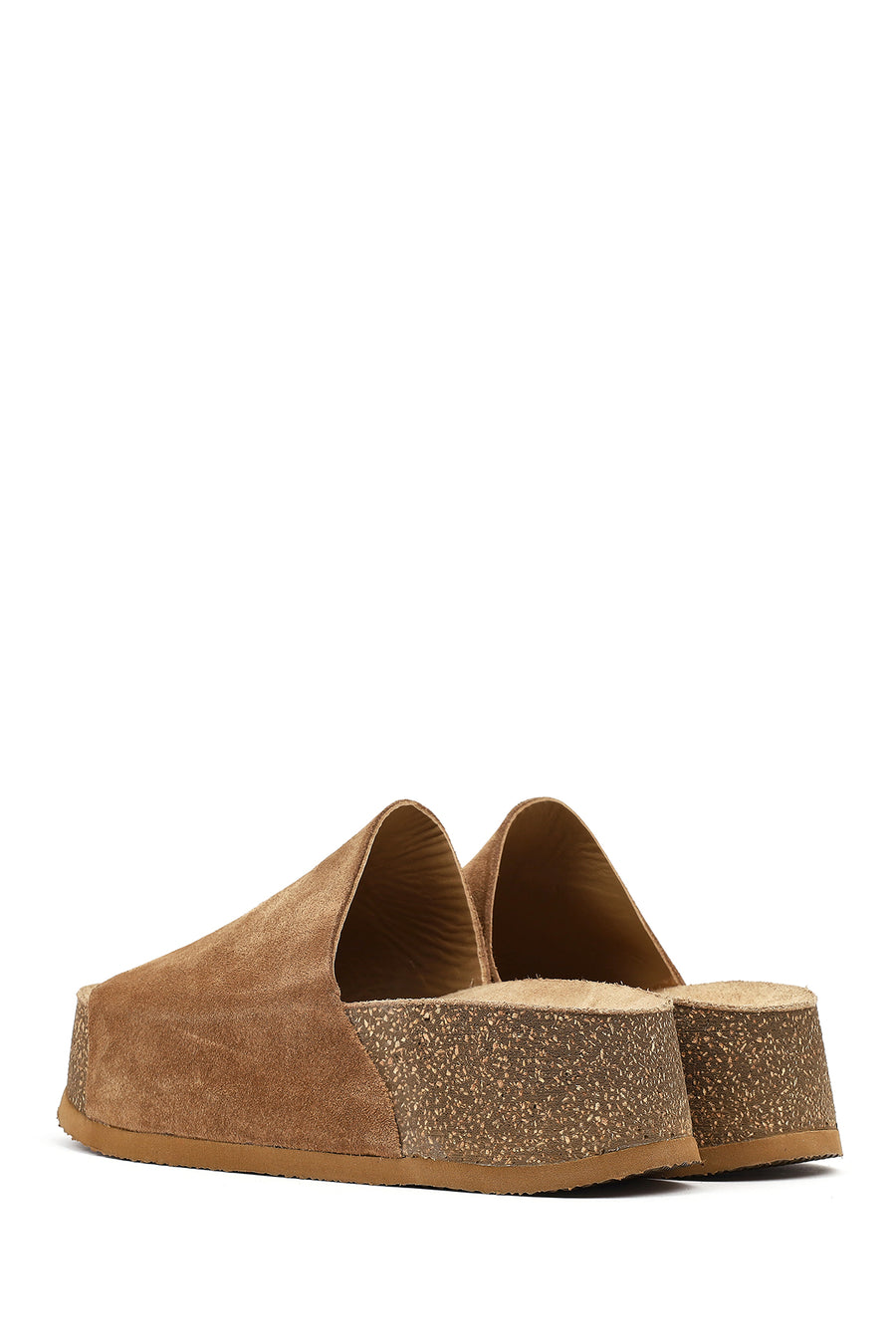 Women's Brown Thick Soled Suede Leather Slippers