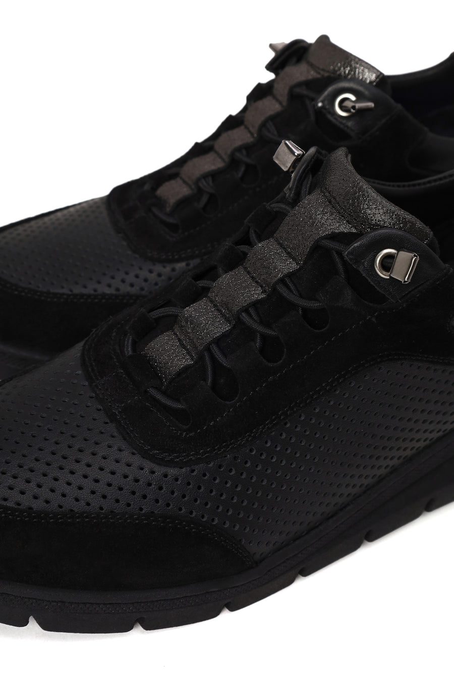 Woman Black Lace-Up Thick-Soled Leather Comfort Shoes