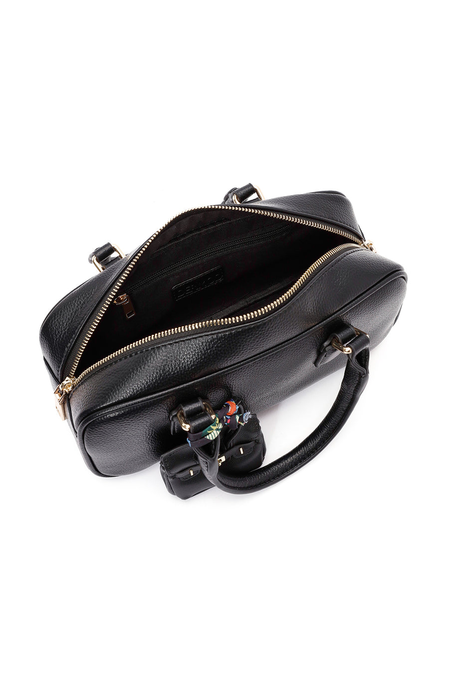 Women's Black Long Strap Handbag with Accessory Detail