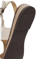 Women's Beige Ankle Strap Leather Bodrum Sandals | Derimod