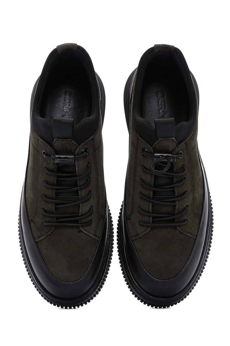 Erkek Haki Bağcıklı Nubuk Deri Casual Sneaker