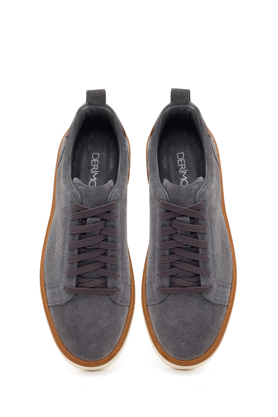 Erkek Gri Bağcıklı Kalın Tabanlı Süet Deri Sneaker
