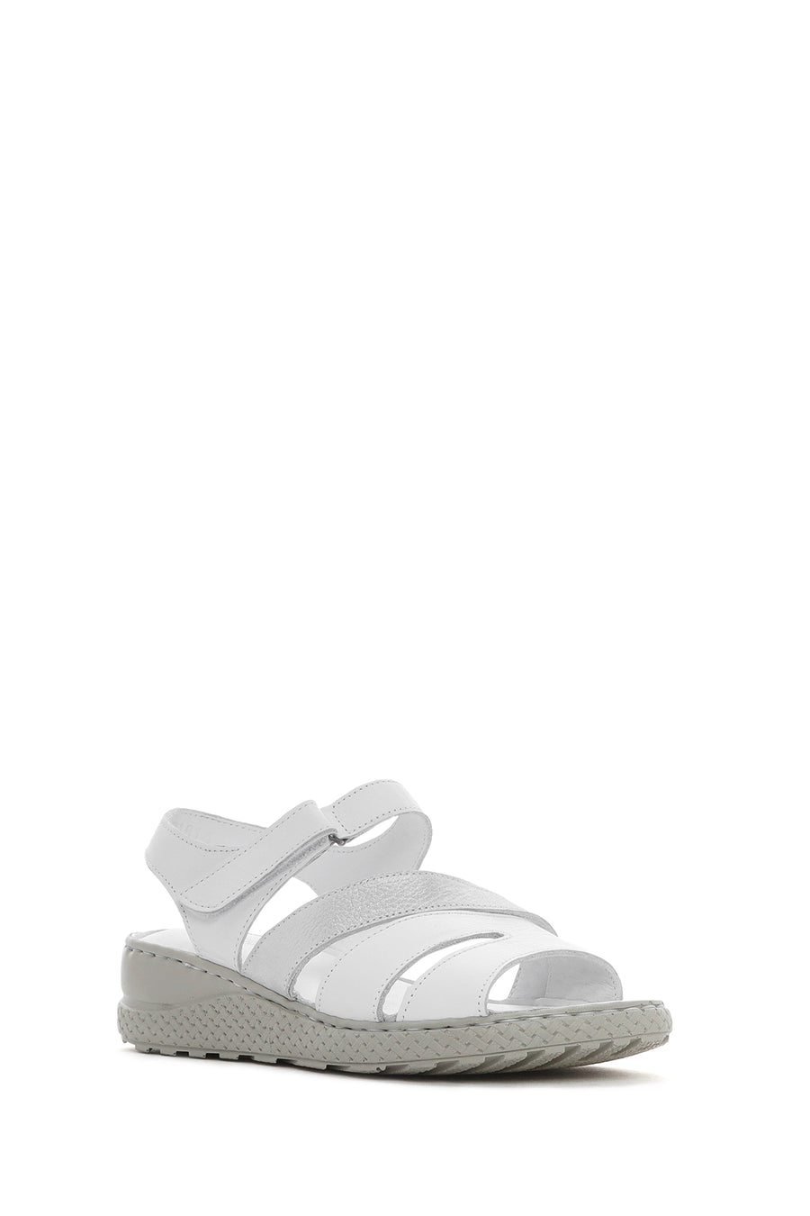 Women's White Ankle Strap Thick Soled Leather Comfort Sandals