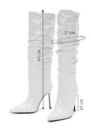 Women's White Thin Heeled Patent Leather Boots | Derimod