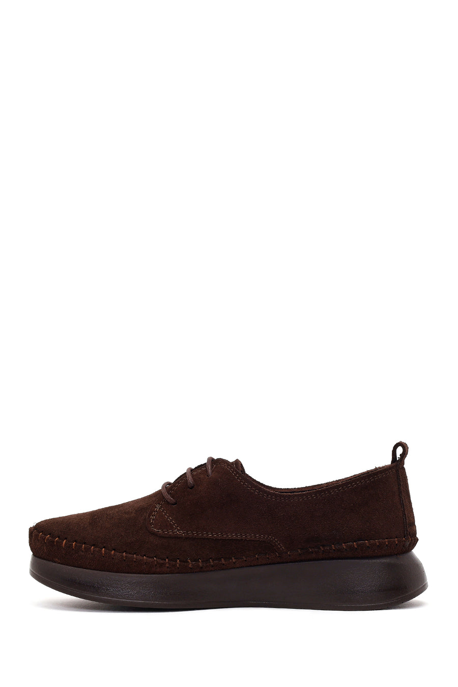 Woman Brown Lace-Up Thick-Soled Suede Comfort Shoes
