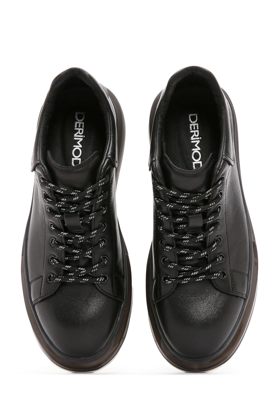 Men's Black Lace-up Thick-Sole Leather Sneaker