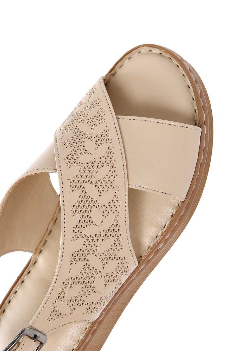 Women's Beige Ankle Strap Leather Sandals
