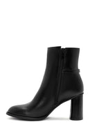 Women's Black Accessory Detailed Zippered Thick Heeled Boots | Derimod