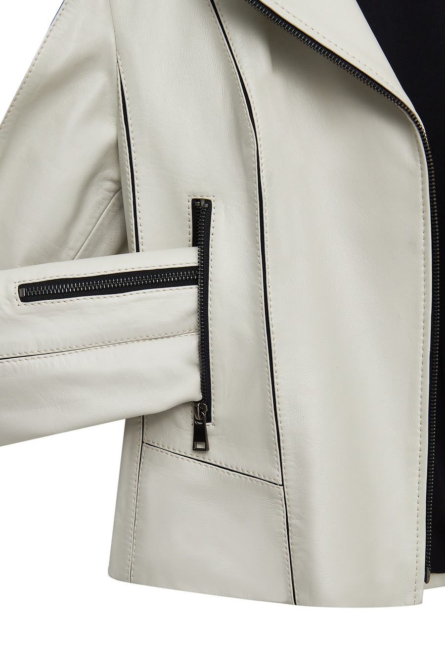 Kiara Women's Beige Slim-Fit Biker Leather Jacket